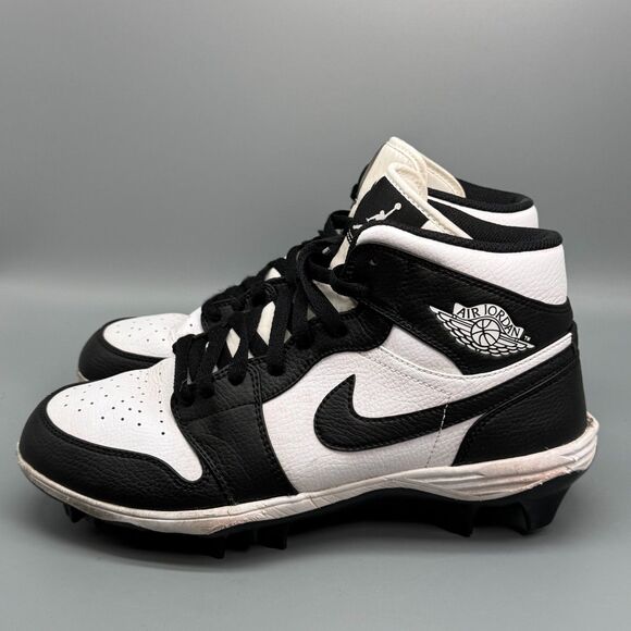 Nike Air Jordan 1 Mid TD Shoes Men\'s 9 Black White Leather Football Cleats Spike main image 4